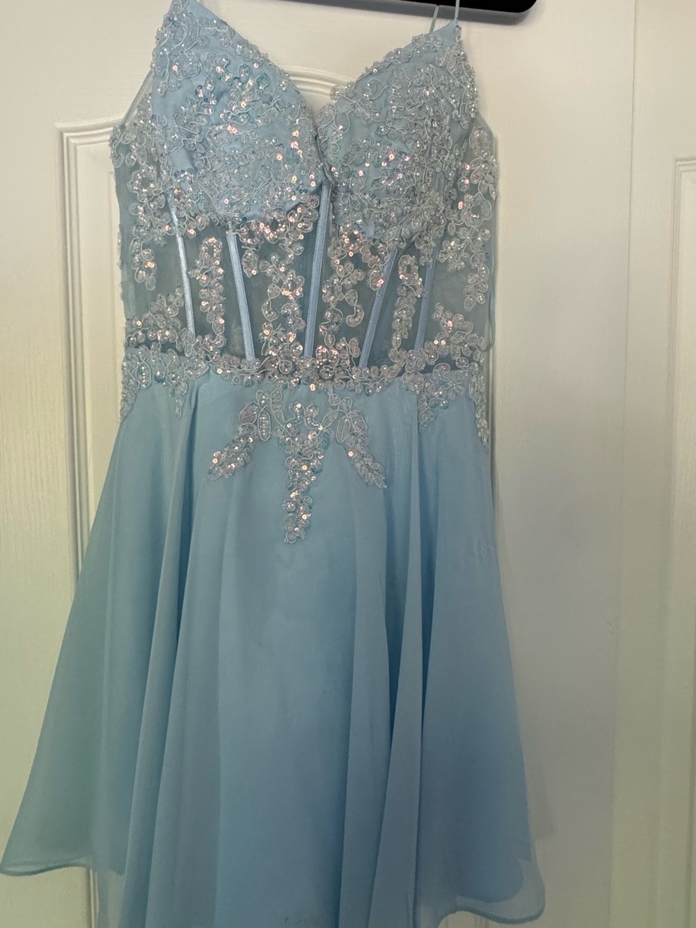 Dave & Johnny Light Blue Embellished Chiffon Prom Dress